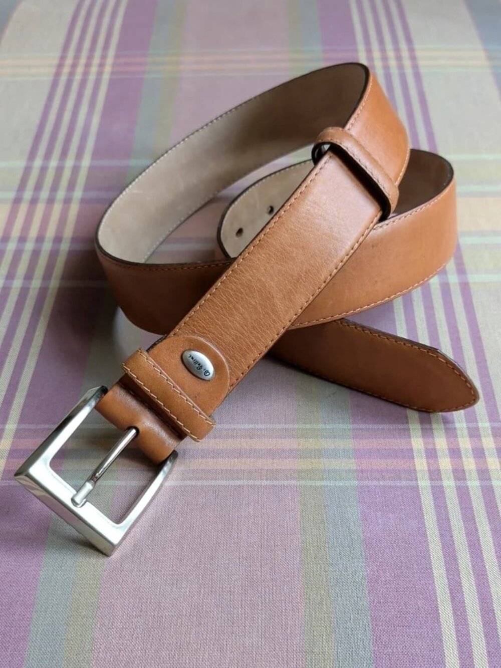 Di Pollini Tan Leather Belt with Silver Buckle